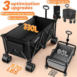 Foldable Beach Wagon Cart, Heavy Duty Collapsible Utility Wagon, Black