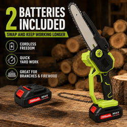 Cordless Mini Chainsaw Pruning Saw with 2 Batteries, Charger, Case and Extra Chain