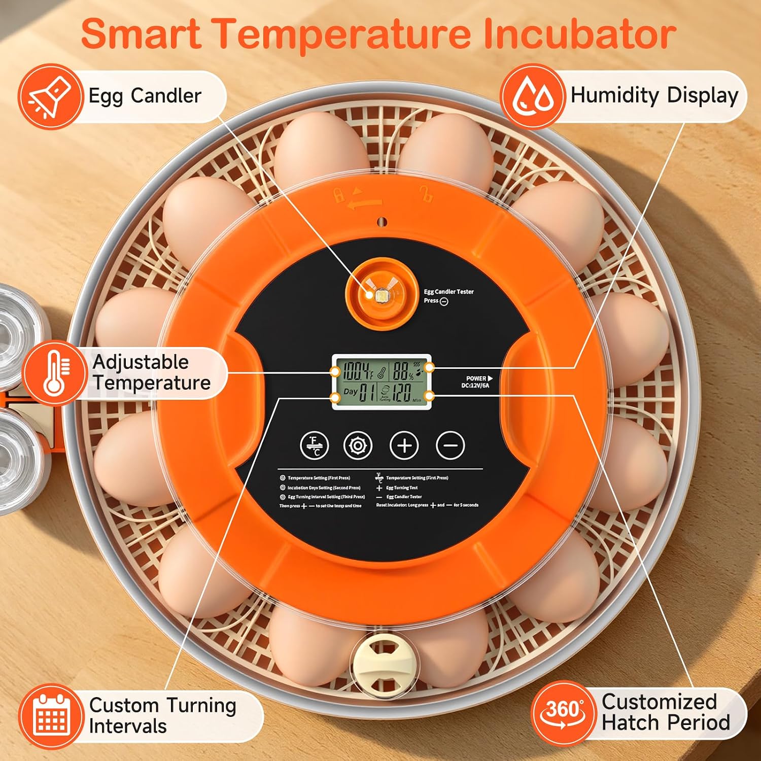 18 Egg Incubator w/ Auto Turning & Humidity Control for Poultry Hatching