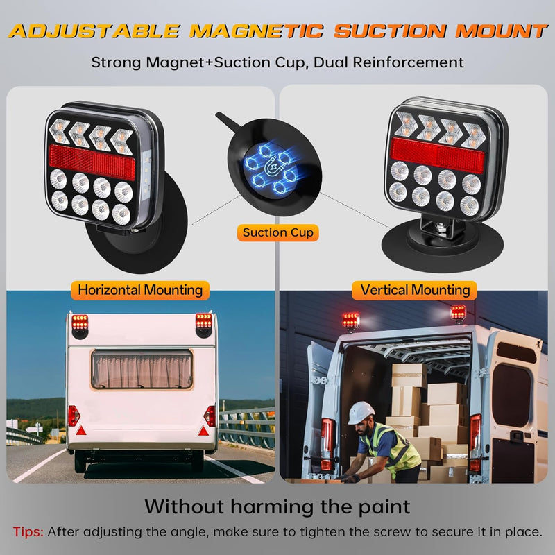 Wireless Magnetic Trailer Light Kit, Rechargeable LED Tow Tail Lights