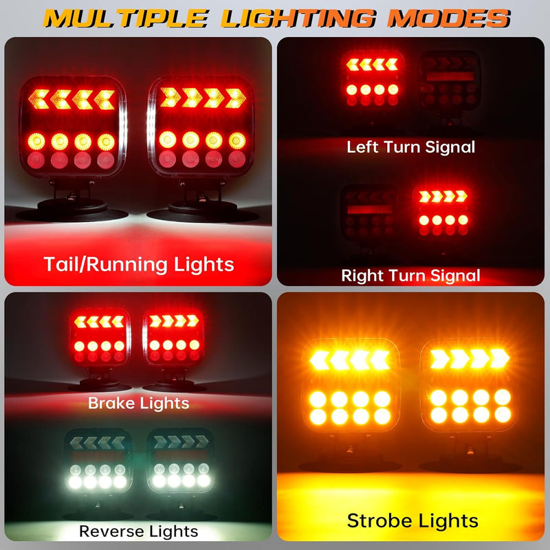Wireless Magnetic Trailer Light Kit, Rechargeable LED Tow Tail Lights