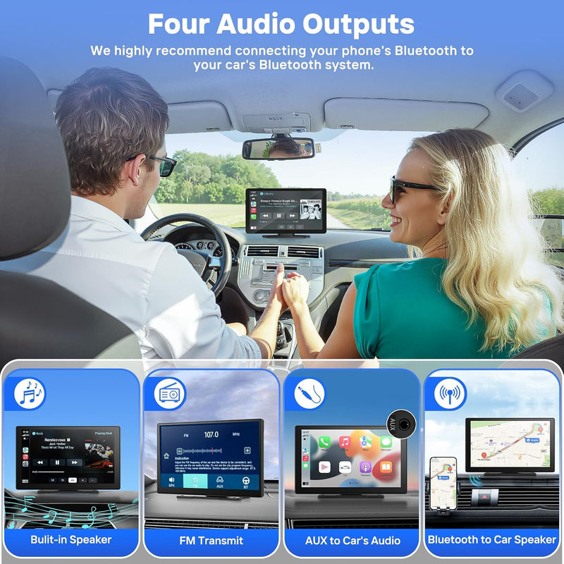 9 in Wireless CarPlay Screen, Portable Touchscreen w/ Android Auto & Camera