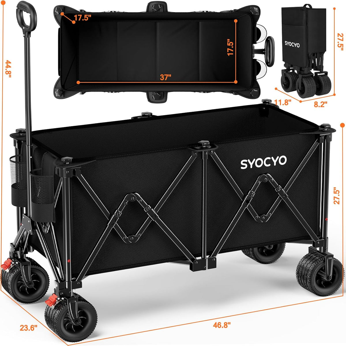 Foldable Beach Wagon Cart, Heavy Duty Collapsible Utility Wagon, Black