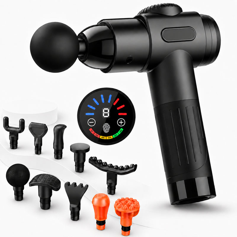 Deep Tissue Massage Gun with 10 Massage Heads, Cordless Percussion Massager for Back, Neck, Shoulders, Legs & Muscle Recovery, Black
