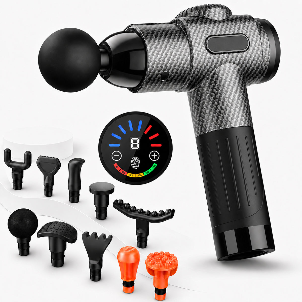 Deep Tissue Massage Gun with 10 Massage Heads, Cordless Percussion Massager for Back, Neck, Shoulders, Legs & Muscle Recovery, Black