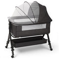 3 in 1 Baby Bassinet Bedside Sleeper with Wheels, Mosquito Net, Foldable Crib, Dark Grey