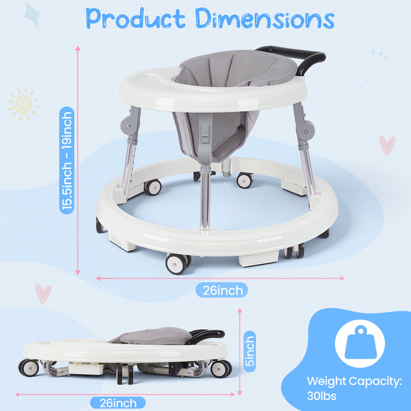 Baby Walker Foldable with 9 Adjustable Heights, Baby Walkers and Activity Center for Girls Boys Babies 7-18 Months, Baby Walker with Wheels Portable Anti-Rollover