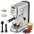 Espresso Machine 20 Bar, Compact Espresso Maker, Stainless Steel Expresso Coffee Machines with Steam Milk Frother & 34oz Removable Water Tank for Home Latte, Cappuccino, Silver