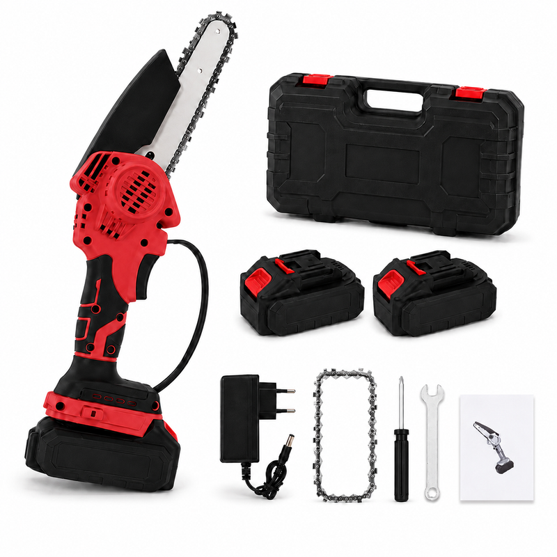 Cordless Mini Chainsaw Pruning Saw with 2 Batteries, Charger, Case and Extra Chain