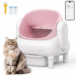 Cumrige E Self Cleaning Litter Box,Large Capacity Automatic Cat Litter Box Self Cleaning for Multiple Cats with App Control and Safety Protection,2 Roll Litter Bags,White