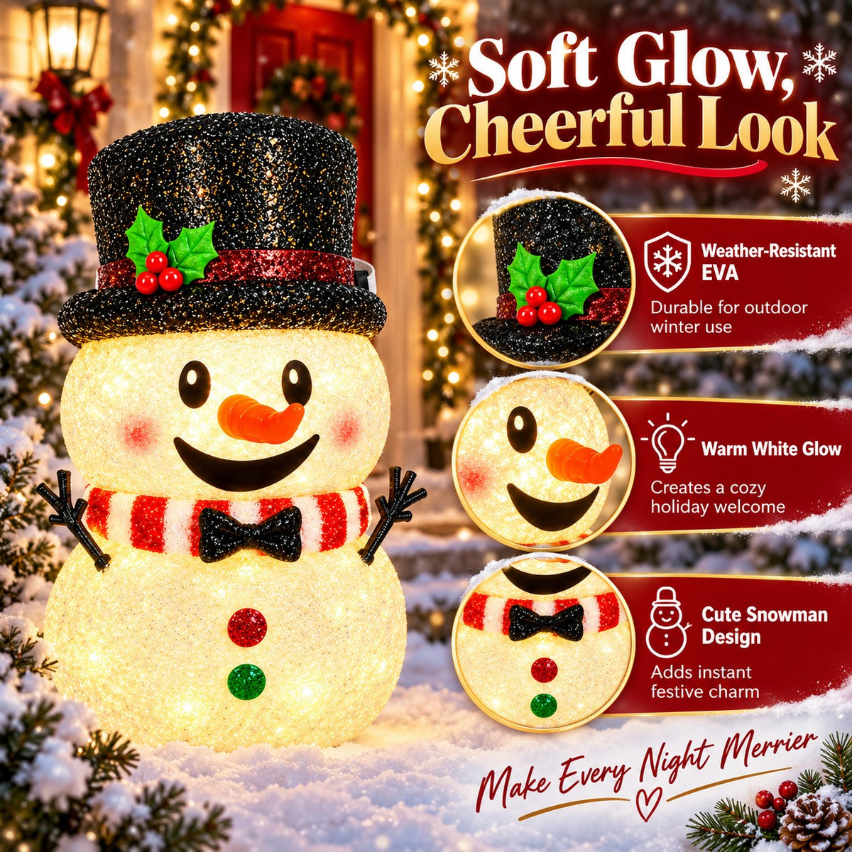 2-Pack Snowman Christmas Porch Light Covers, Outdoor Holiday Decor for Porch & Garage Lights