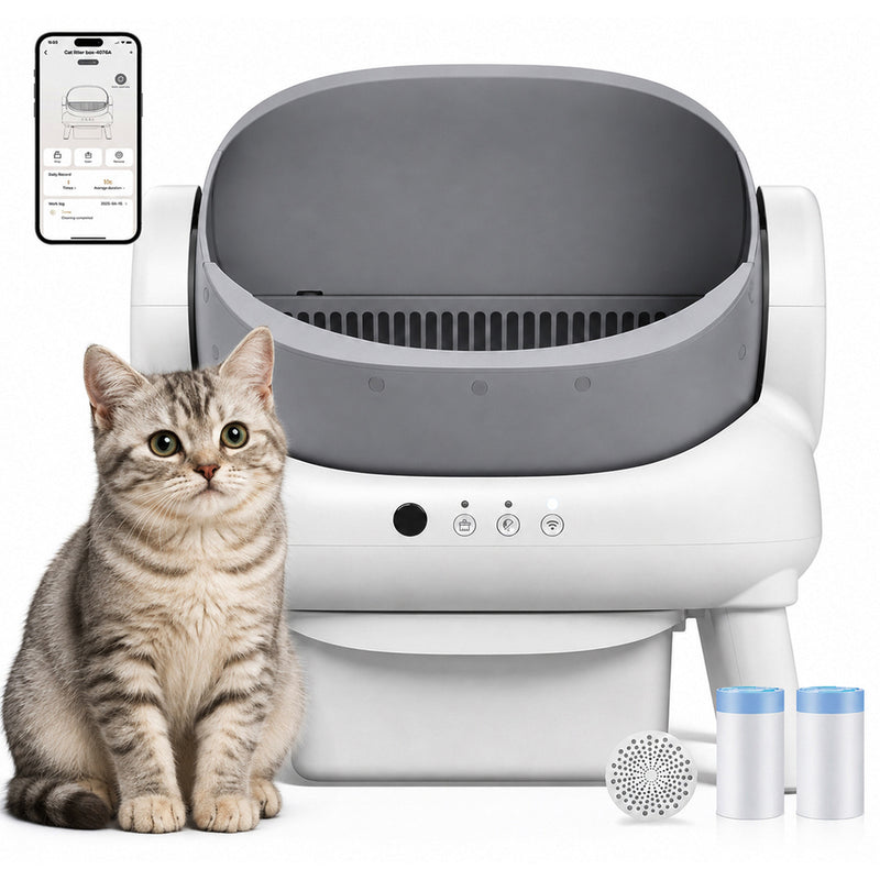 Open Top Self Cleaning Cat Litter Box with App Control, Safety Sensors and Odor Control