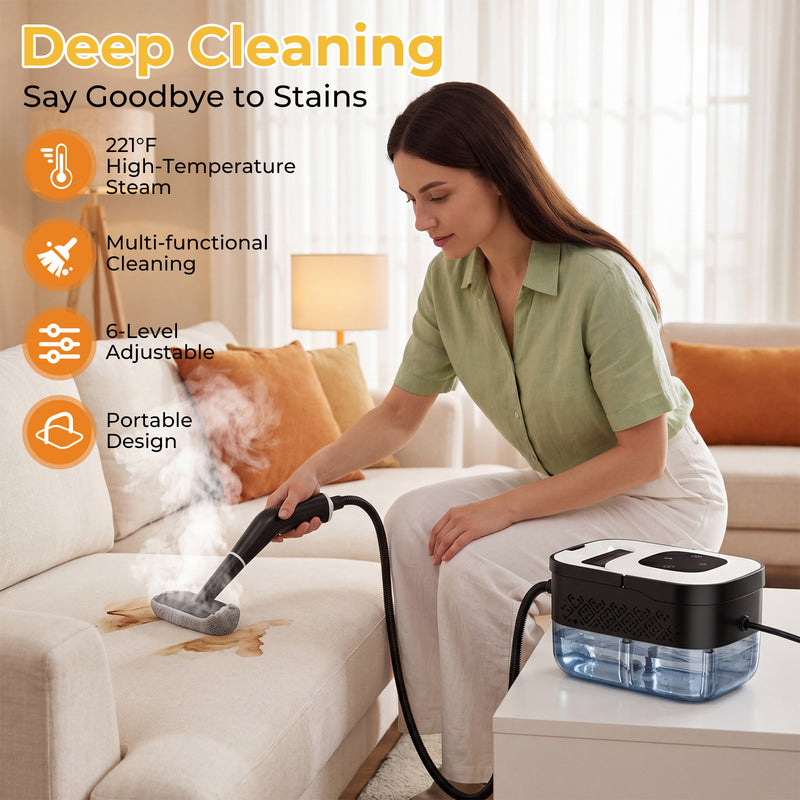 Steam Cleaner, Portable Steamer for Cleaning with 16pcs Accessories, 6-Level Adjustable and 15s Heat-Up, Handheld Steam Cleaner for Home, Tile, Dirt, Grout, Grease, Car Detailing