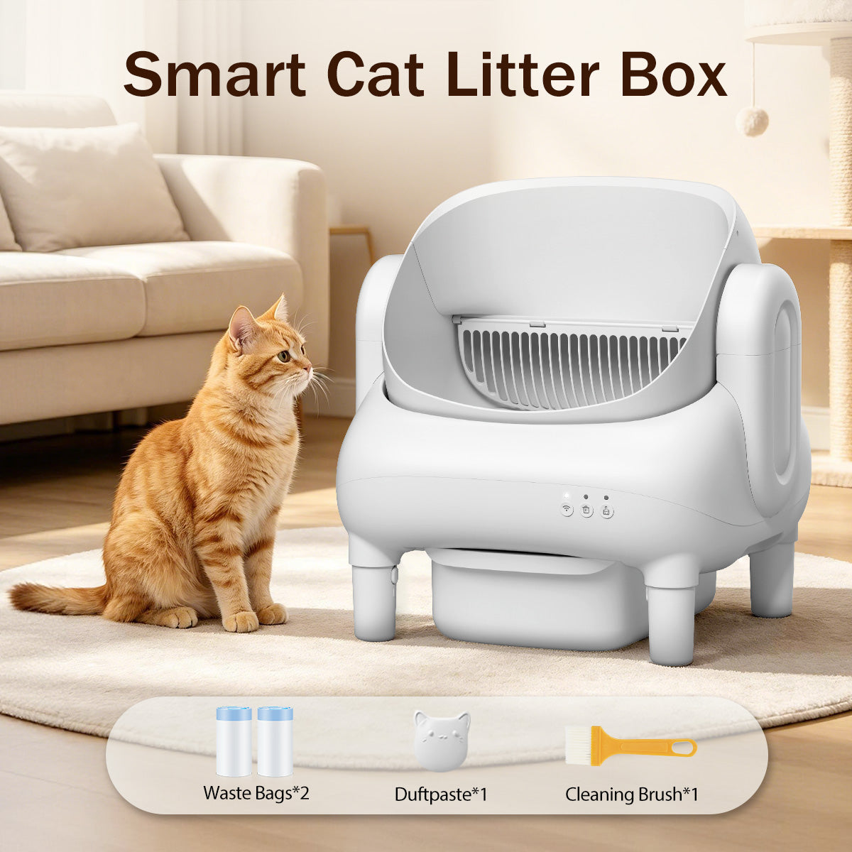 Cumrige E Self Cleaning Litter Box,Large Capacity Automatic Cat Litter Box Self Cleaning for Multiple Cats with App Control and Safety Protection,2 Roll Litter Bags,White