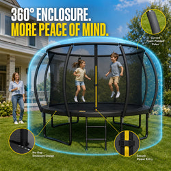 Outdoor Trampoline with Enclosure Net, ASTM & CPSIA Certified Heavy-Duty Backyard Trampoline for Kids