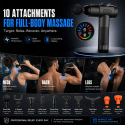 Deep Tissue Massage Gun with 10 Massage Heads, Cordless Percussion Massager for Back, Neck, Shoulders, Legs & Muscle Recovery, Black