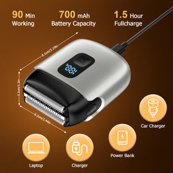 Mini Electric Foil Shaver with LED Display, Wet/Dry IPX7 Waterproof, USB-C Rechargeable - Black