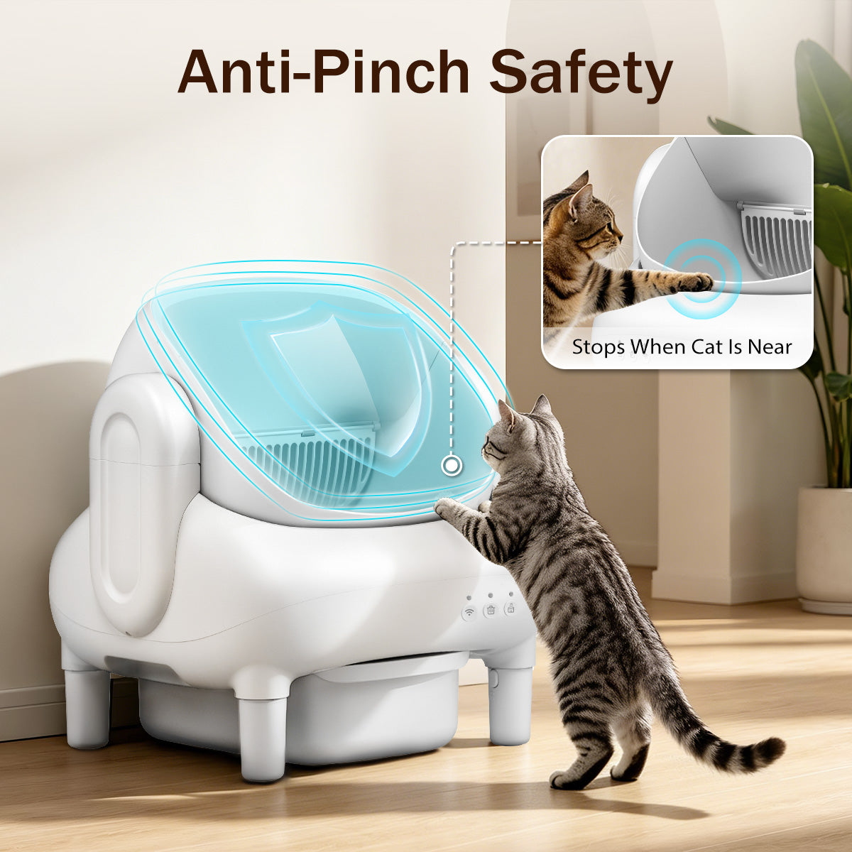 Cumrige E Self Cleaning Litter Box,Large Capacity Automatic Cat Litter Box Self Cleaning for Multiple Cats with App Control and Safety Protection,2 Roll Litter Bags,White