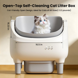 Self Cleaning Litter Box, 95 L Automatic Cat Litter Box Self Cleaning for Multiple Cats, with Safety Protection, App Control,1 Roll Garbage Bags,White & Grey