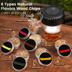 Cocktail Smoker Kit w/ Torch & 6 Wood Chip Flavors for Whiskey & Bourbon