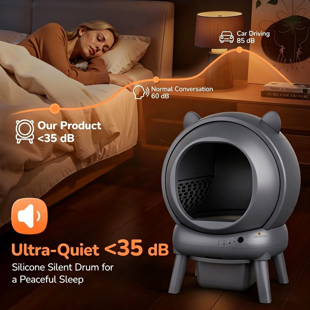 Cumrige Self Cleaning Automatic Cat Litter Box for Multiple Cats with Smart App Control, Safety Sensors, Odor Control & Quiet Operation - Gray