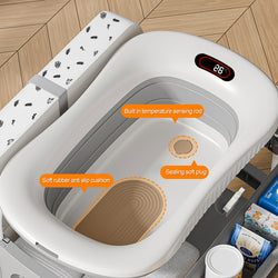 2-in-1 Baby Changing Table & Bath Tub Foldable with Storage Wheels Smart Temp Display Safety Belt Multifunctional Newborn Changing Table
