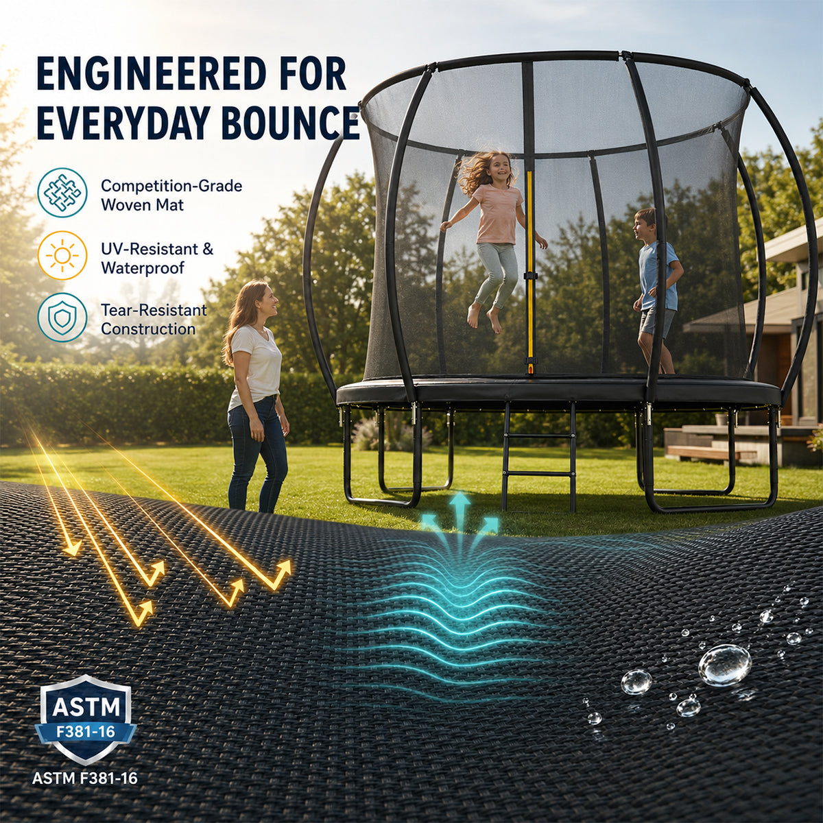 Outdoor Trampoline with Enclosure Net, ASTM & CPSIA Certified Heavy-Duty Backyard Trampoline for Kids
