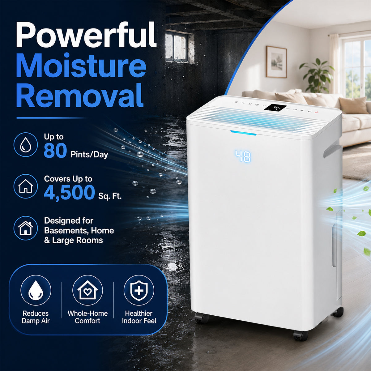 Portable Dehumidifier for Bedroom, Bathroom and Closet with Quiet Operation and Auto Shutoff