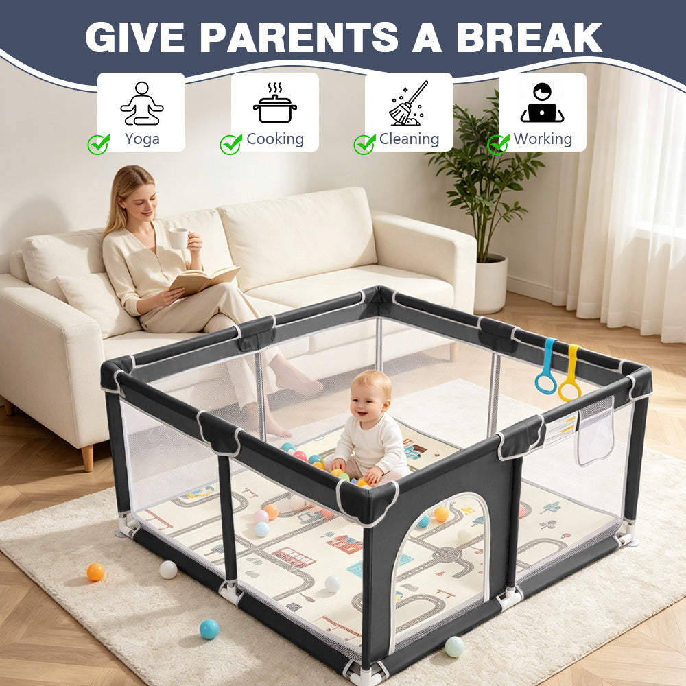 Baby Playpen, Large Indoor and Outdoor Play Yards, 360° Visibility , for Toddler-Pink