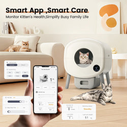 Self Cleaning Litter Box,Large Capacity Automatic Cat Litter Box Self Cleaning for Multiple Cats with App Control and Safety Protection,2 Roll Litter Bags,White