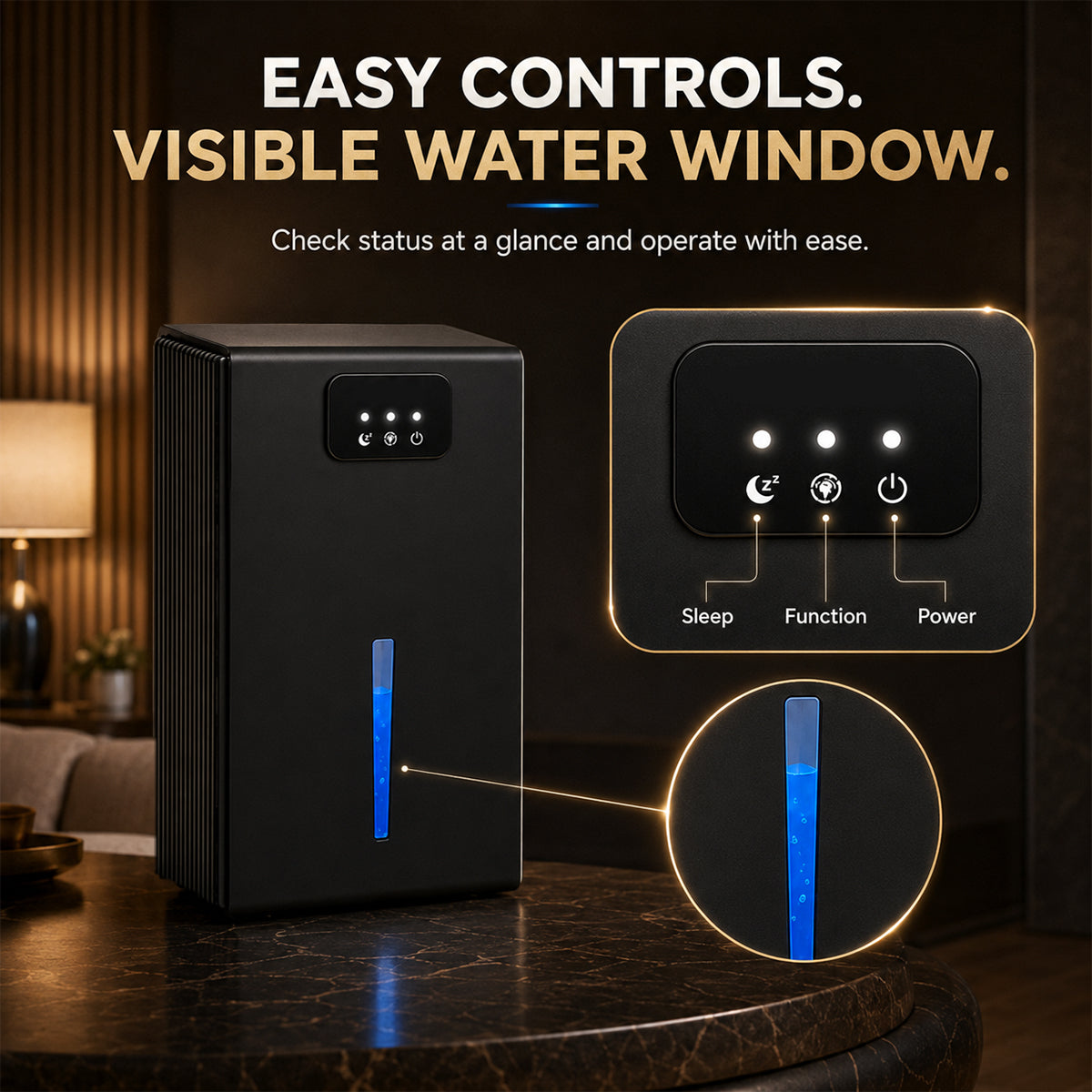 Quiet Portable Dehumidifier with Large Tank, Sleep Mode and Ambient Night Light