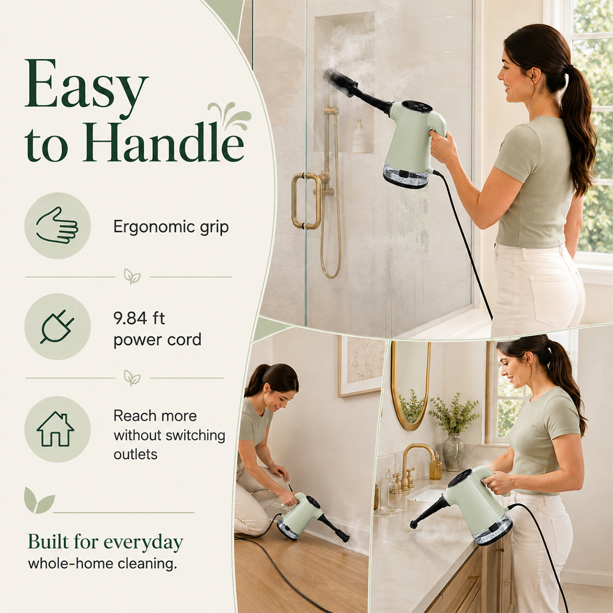 Handheld Steam Cleaner, Portable Steamer for Cleaning with 18PCS Accessories, 12s Fast Heating, Pressurized Steam Cleaner for Home, Kitchen, Bathroom, Car Detailing, Window, and Clothes, Green