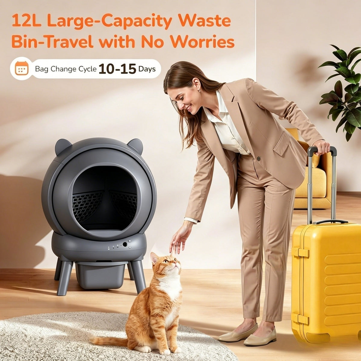 Cumrige Self Cleaning Automatic Cat Litter Box for Multiple Cats with Smart App Control, Safety Sensors, Odor Control & Quiet Operation - Gray