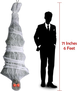 72" Hanging Cocoon Corpse Halloween Decoration with Sound-Activated Scream and Red LED Eyes