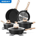 SODAY 12pcs Pots and Pans Set Non Stick Kitchen Cookware Sets Induction Cookware Nonstick Granite Cooking Set with Frying Pans, Saucepans