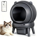 Cumrige Self Cleaning Automatic Cat Litter Box for Multiple Cats with Smart App Control, Safety Sensors, Odor Control & Quiet Operation - Gray