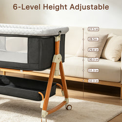 Baby Bassinet, Crib for Infant and Newborn, Bedside Sleeper with Storage Basket and Mosquito Net, Easy to Fold, Height Adjustable, Portable Side Bed Crib
