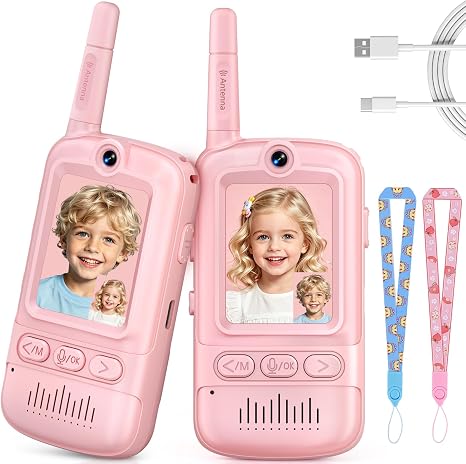 Kids Video Walkie Talkies 2 Pack with Camera, Voice Modes, Games & USB-C Charging