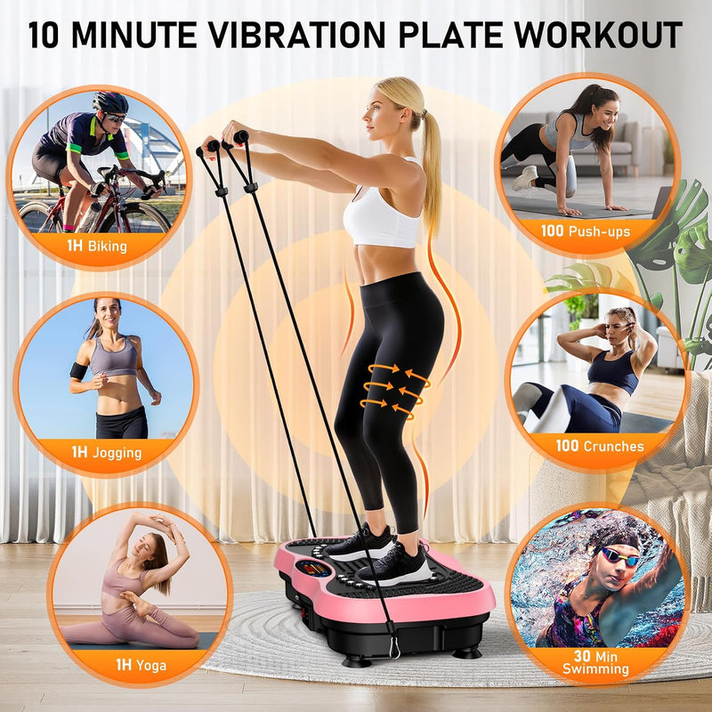 Vibration Plate Exercise Machine with 130 Speeds, Bluetooth, Remote and Resistance Bands