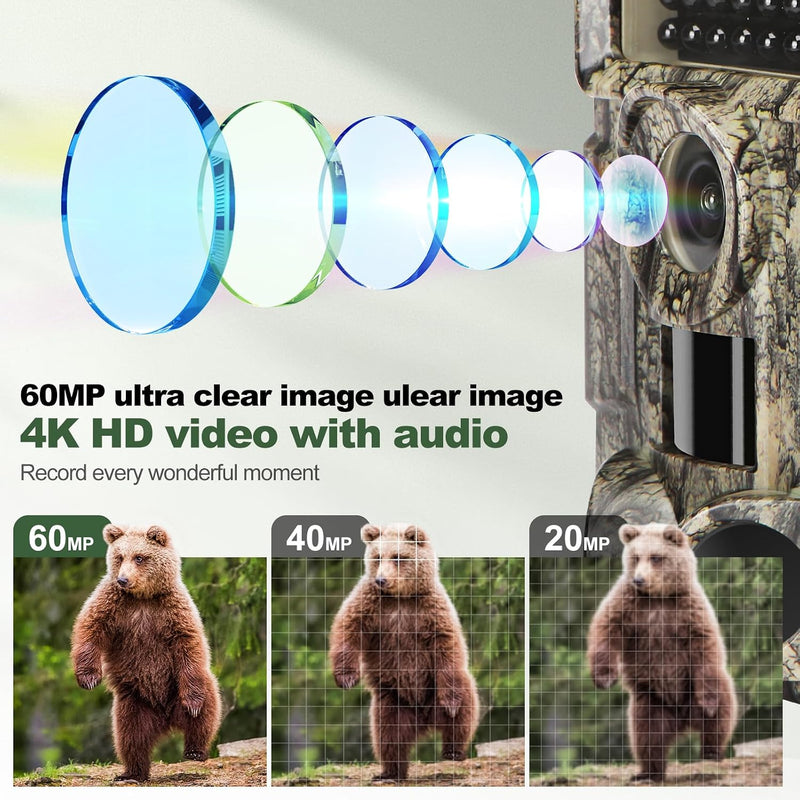 MRSCRET 4K 60MP WiFi Trail Camera,Game Cameras with Night Vision Motion Activated Waterproof,Suitable for Outdoor Wildlife Detection, Monitoring Home Security