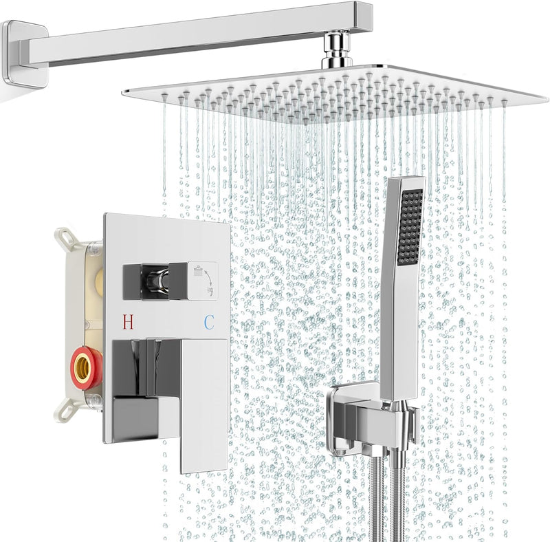 Rainfall Shower System with Handheld Shower Head Pressure Balance Valve and Metal Trim Kit