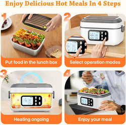 Cordless Personal Meal Warmer with Timer, 1.5L Stainless Steel Container - White