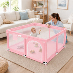 Soft-Padded Baby Playpen With Mat, Sturdy And Safe Playpen With Soft, Breathable Mesh Fabric, Suitable For Indoor And Outdoor Use, Portable And Removable Baby Playpen, Suitable For Infants And Toddlers, Essential For Babies.