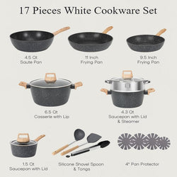 SODAY 12pcs Pots and Pans Set Non Stick Kitchen Cookware Sets Induction Cookware Nonstick Granite Cooking Set with Frying Pans, Saucepans