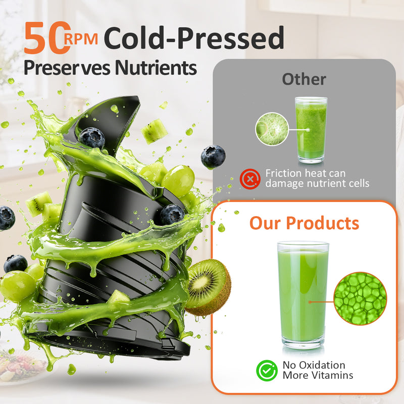 Cold Press Juicer, Juicer Machines with 5.4" Wide Feed Chute for Juice Extractor, Professional Slow Masticating Juicer for Whole Vegetables & Fruits with High Juice Yield, Easy to Clean