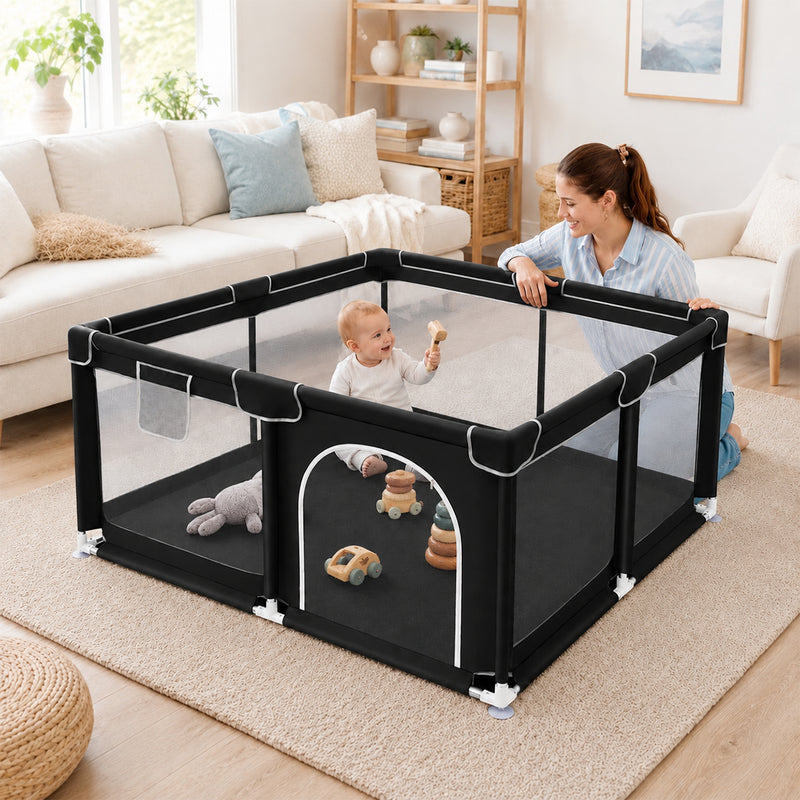 Soft-Padded Baby Playpen With Mat, Sturdy And Safe Playpen With Soft, Breathable Mesh Fabric, Suitable For Indoor And Outdoor Use, Portable And Removable Baby Playpen, Suitable For Infants And Toddlers, Essential For Babies.