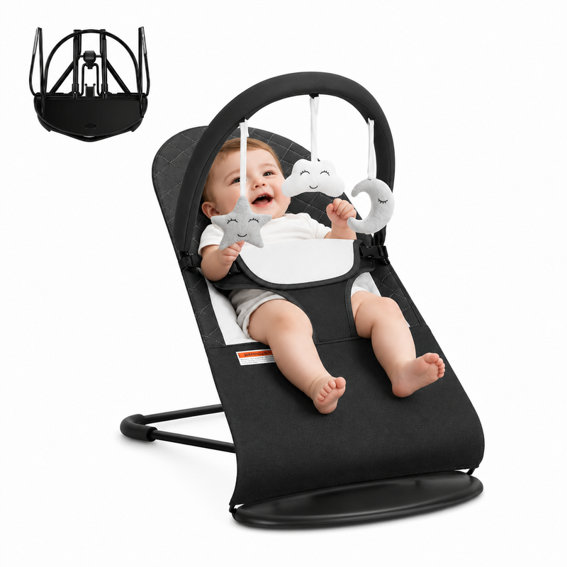 Baby Bouncer, Portable Baby Bouncer Seat for Baby 0-18 Months, 3 Modes with Rocker and Stationary Options, Infant Rocker Chair with Hanging Toys（副本）