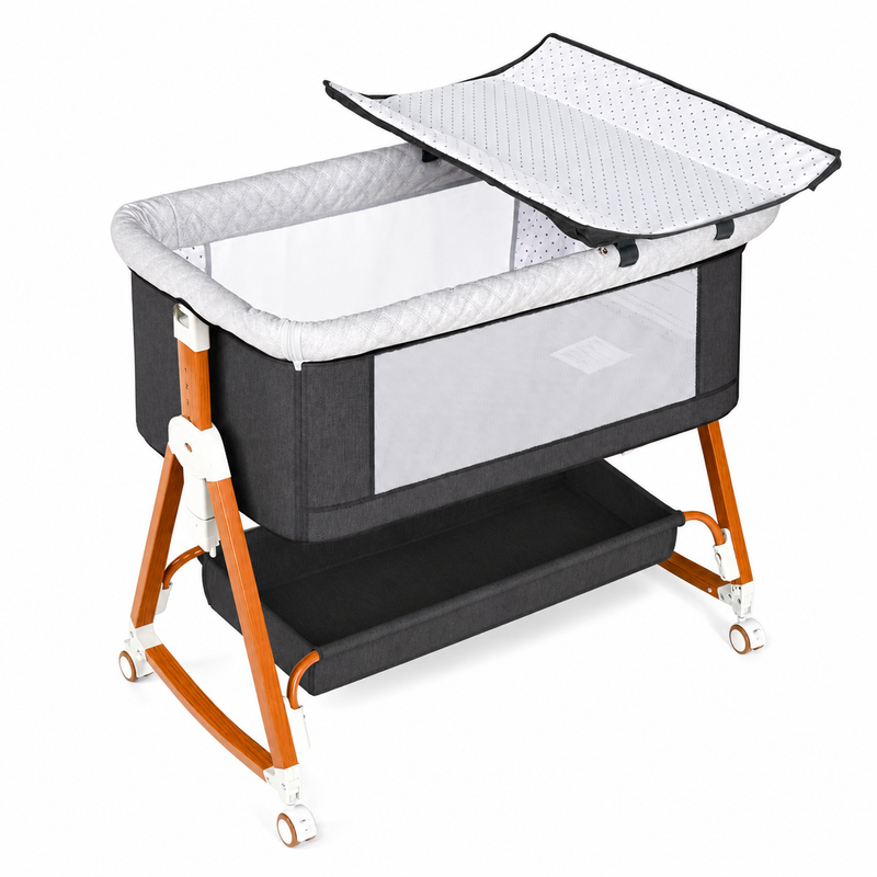 Baby Bassinet, 3 in 1 Bedside Bassinets for Baby, Bassinet Bedside Sleeper with Wheels, Adjustable Height with Rocking Mode, Breathable Mesh, Storage Basket, Easy Assemble & Folding
