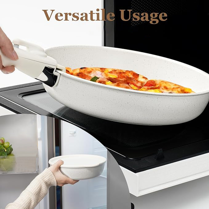 15 Pcs Pots and Pans Set Non Stick, Cookware Sets with Detachable Handle, Nonstick RV Kitchen Cooking Tools Removable Handles, Oven Safe, Induction Fast, Stackable Induction Cookware, White