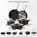 SODAY 12pcs Pots and Pans Set Non Stick Kitchen Cookware Sets Induction Cookware Nonstick Granite Cooking Set with Frying Pans, Saucepans